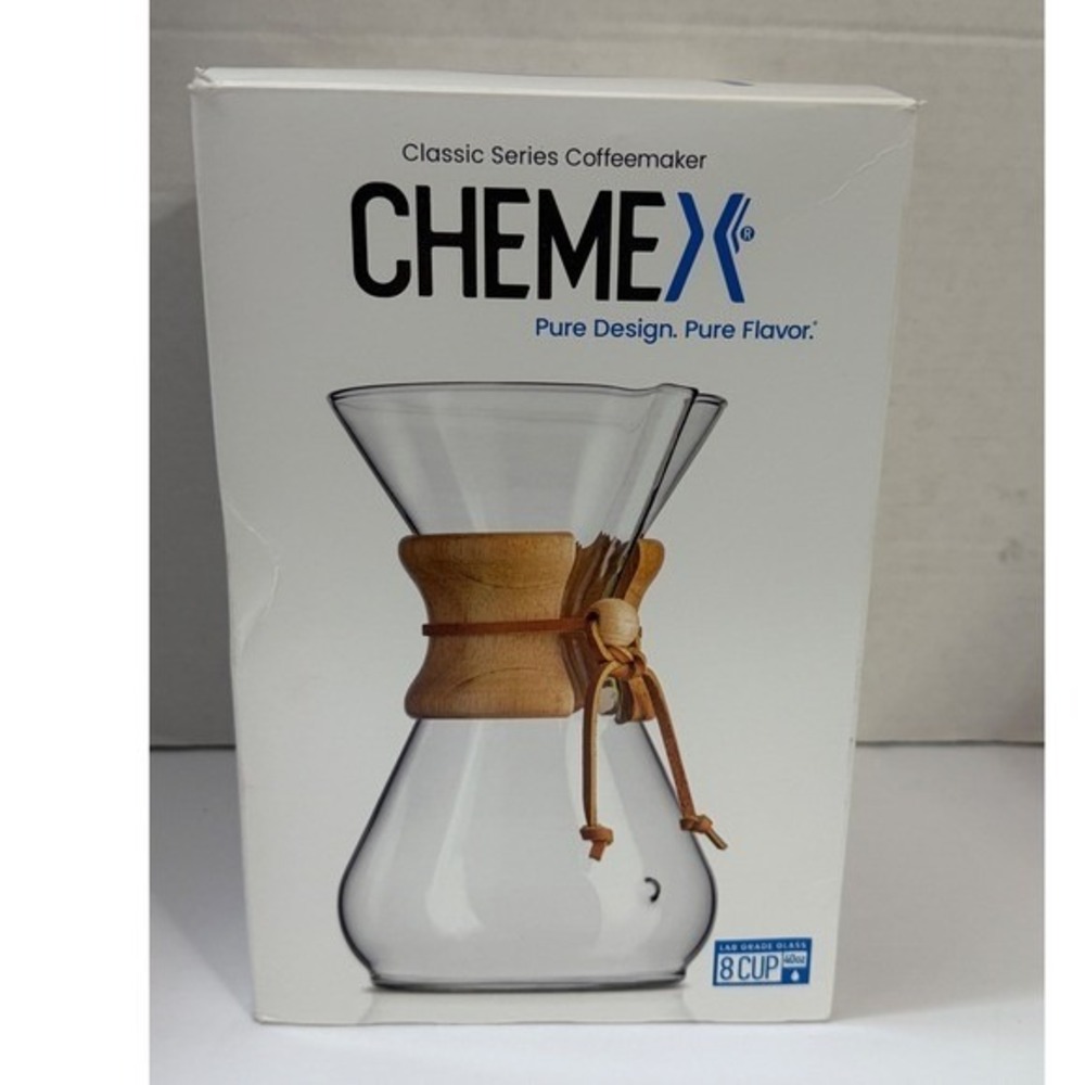 Chemex Classic Series 8 Cup PourOver Glass Coffeemaker Wood Collar CM-8A GERMANY
